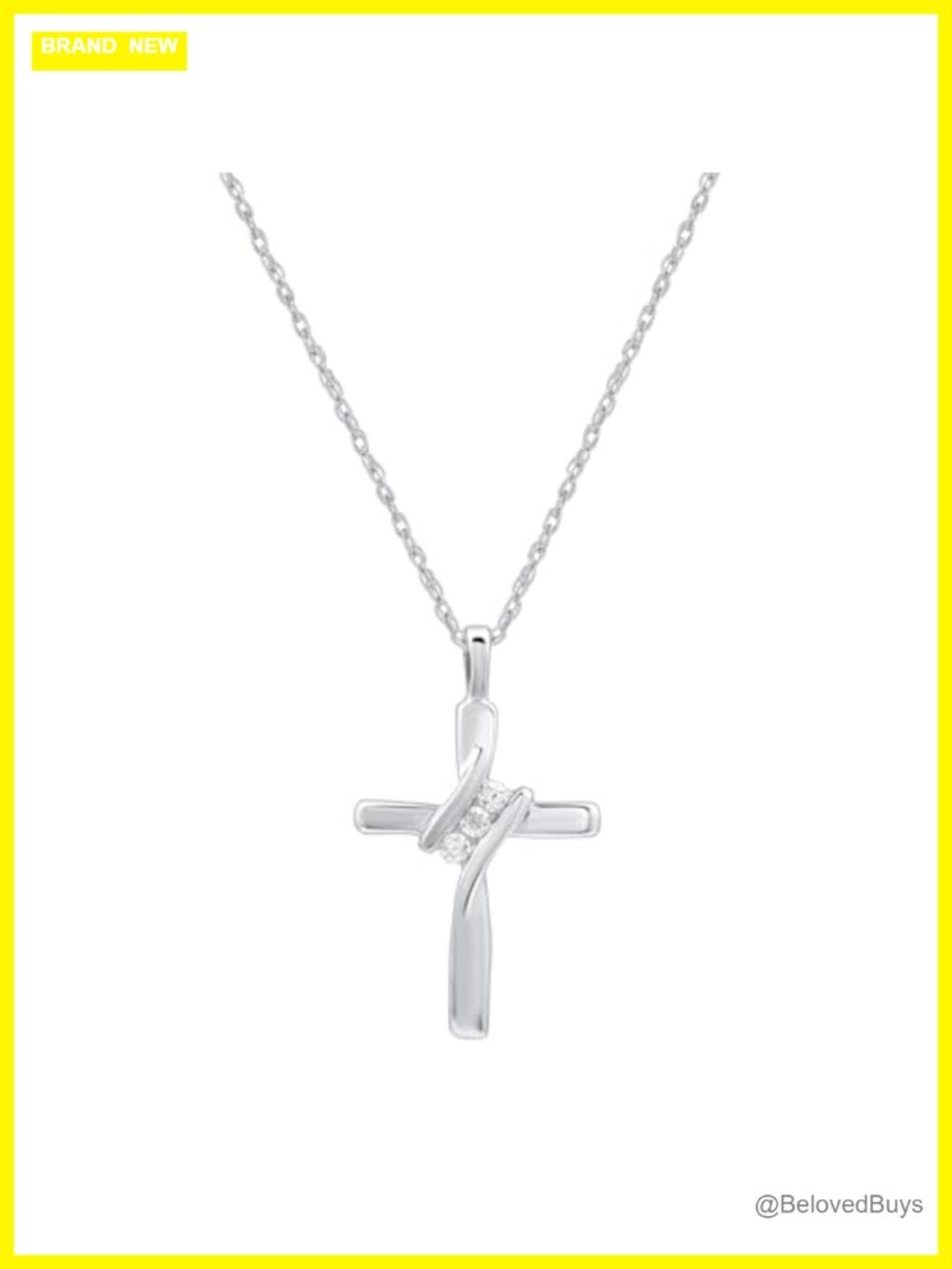 10K White Gold Natural Diamond Cross Pendant Necklace 18" Chain Fine Jewelry